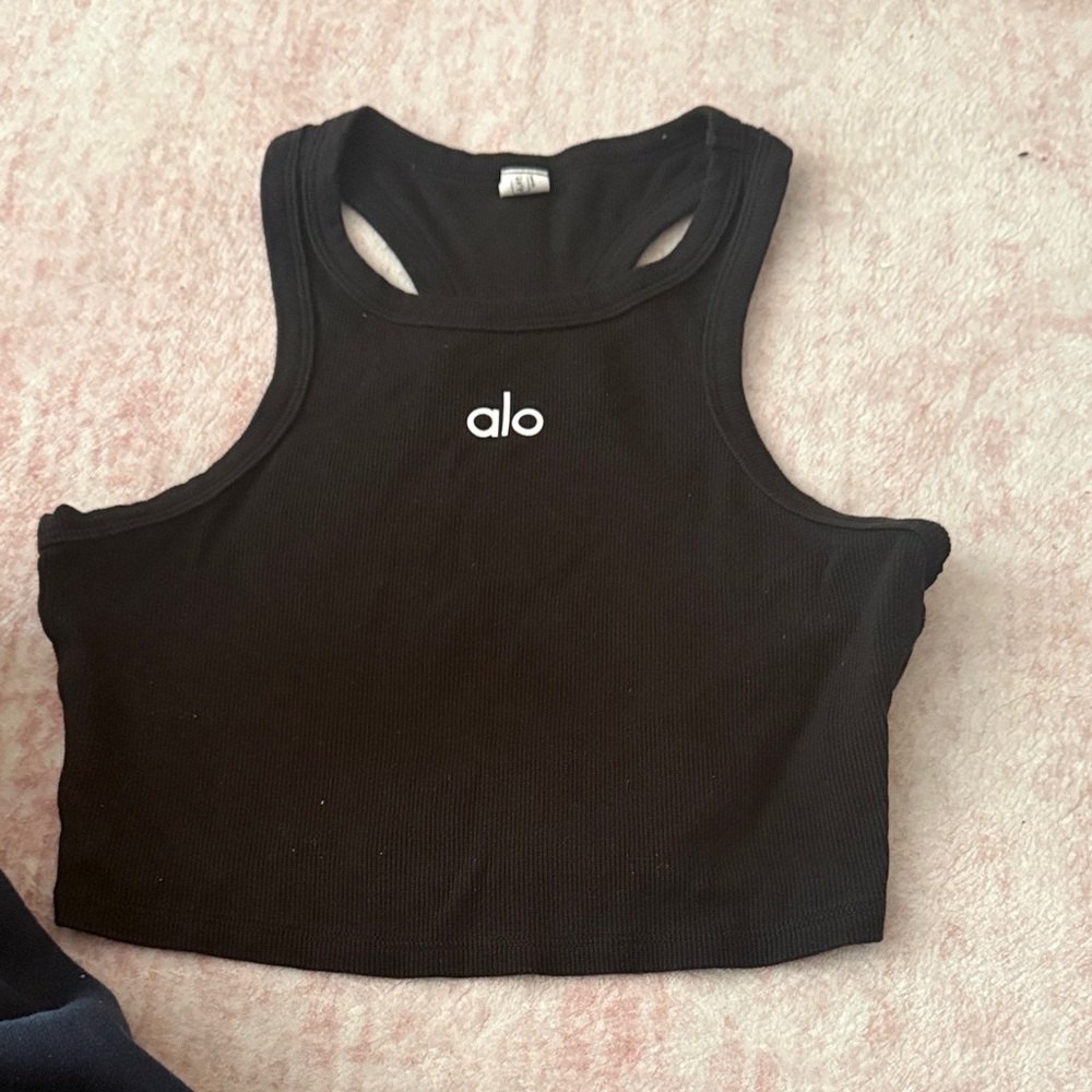 ALO Yoga Black Ribbed Racerback Crop Top